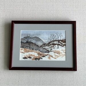 Vintage Fall I Winter Mountain Landscape Watercolor Unsigned